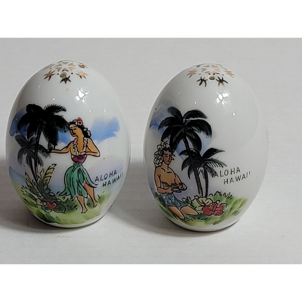 Vintage Hawaiian Salt Pepper Shakers Tiki Tropical Hawaii Hula Dancer Japan